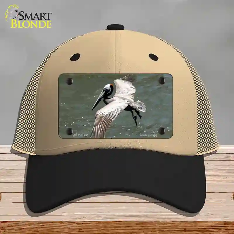 HAT02-MLP-11239 Pelican in Flight Novelty License Plate Hat, Mesh - Khaki & Black