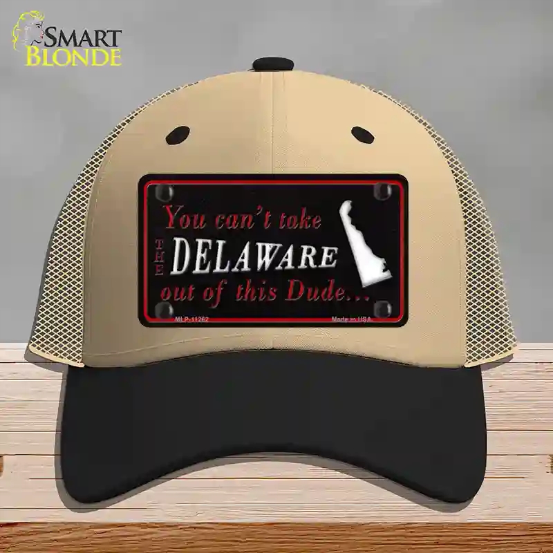 HAT02-MLP-11262 Delaware Dude Novelty License Plate Hat, Mesh - Khaki & Black