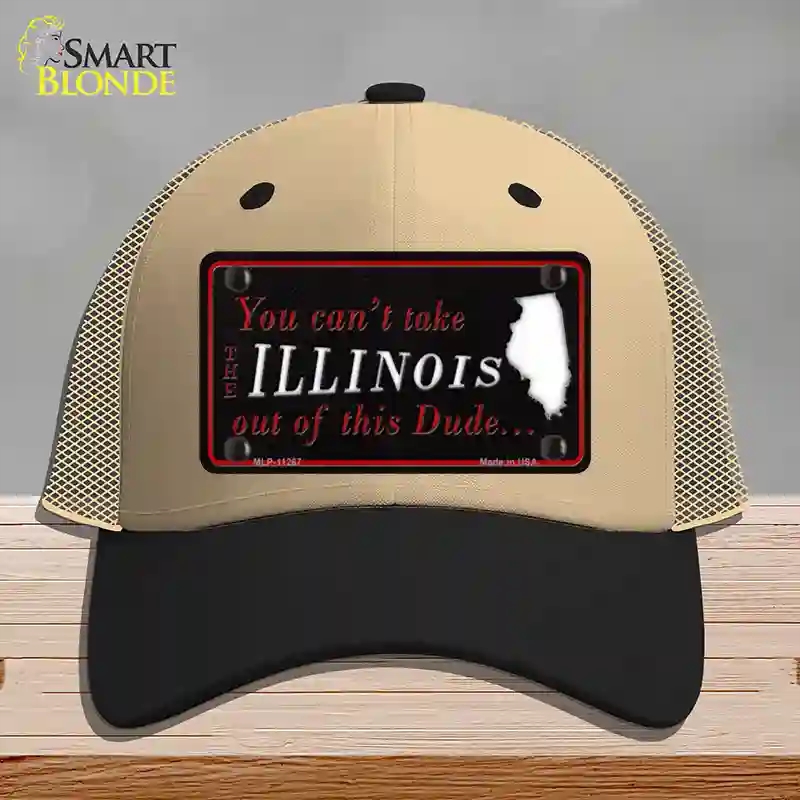 HAT02-MLP-11267 Illinois Dude Novelty License Plate Hat, Mesh - Khaki & Black