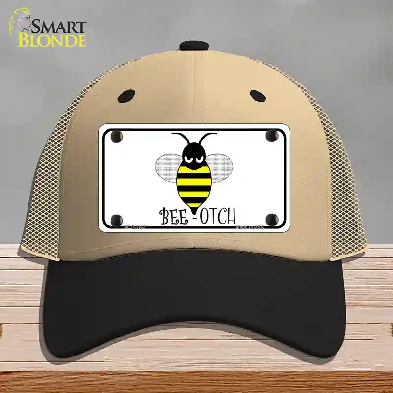 HAT02-MLP-1143 Bee-otch Novelty License Plate Hat, Mesh - Khaki & Black