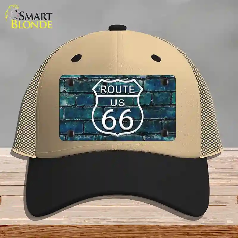 HAT02-MLP-11456 Route 66 Blue Brick Wall Novelty License Plate Hat, Mesh - Khaki & Black