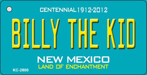SMART BLONDE Billy The Kid Teal New Mexico Novelty Metal Key Chain KC-2800