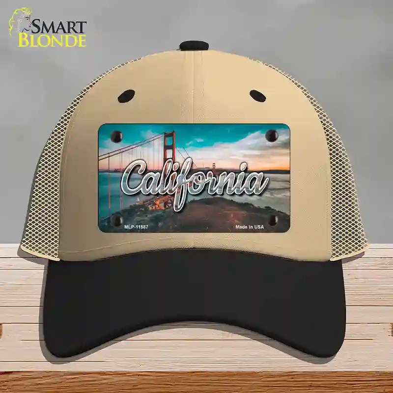 HAT02-MLP-11587 California Golden Gate Bridge State Novelty License Plate Hat, Mesh - Khaki & Black