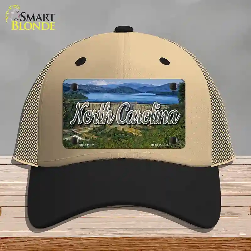 HAT02-MLP-11621 North Carolina Dam State Novelty License Plate Hat, Mesh - Khaki & Black