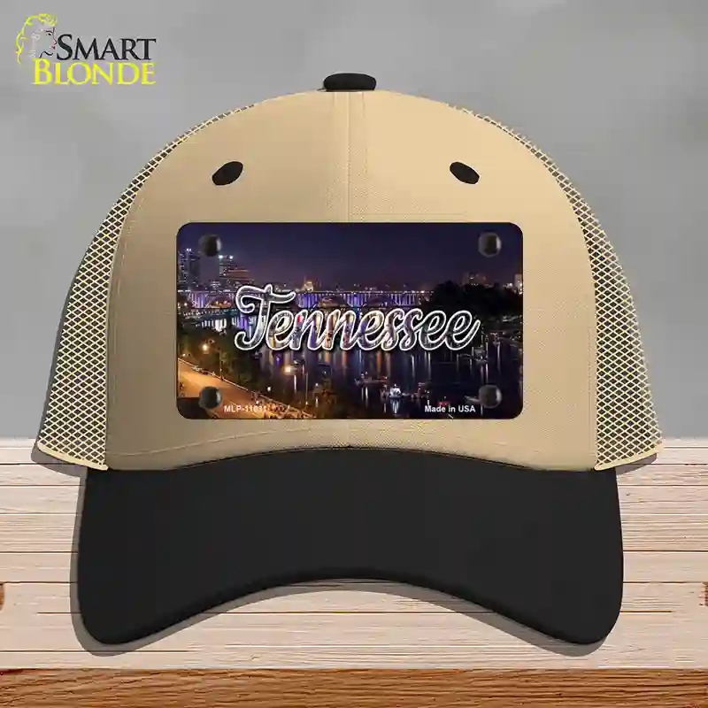 HAT02-MLP-11631 Tennessee Bridge Lights State Novelty License Plate Hat, Mesh - Khaki & Black