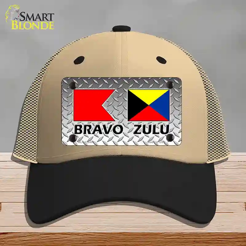 HAT02-MLP-11645 Bravo Zulu Novelty License Plate Hat, Mesh - Khaki & Black