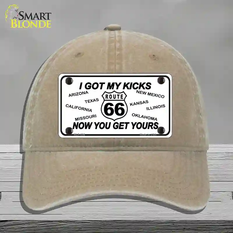 HAT09-MLP-096 I Got My Kicks Novelty License Plate Hat, Unconstructed Cotton - Khaki