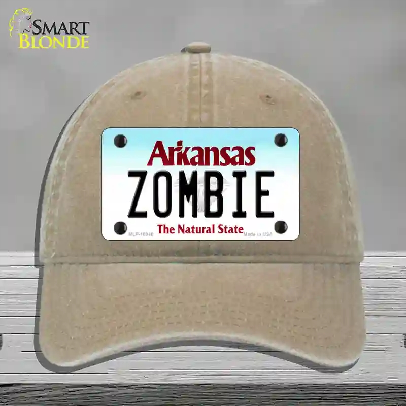 HAT09-MLP-10046 Zombie Arkansas Novelty License Plate Hat, Unconstructed Cotton - Khaki