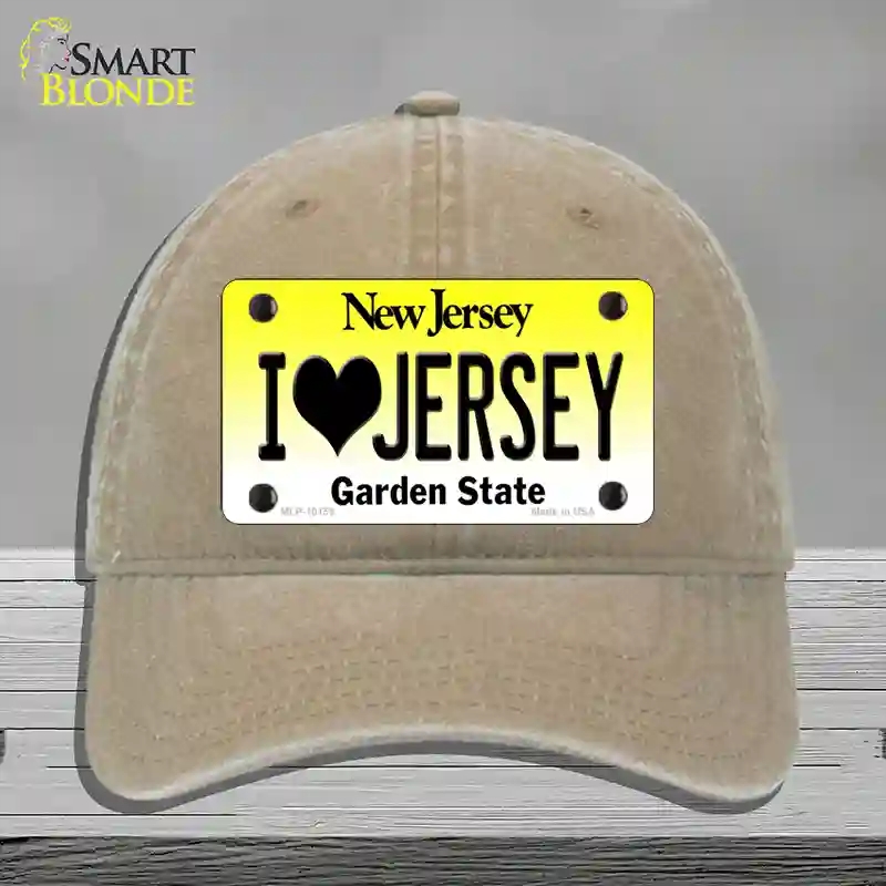 HAT09-MLP-10155 I Love Jersey   Jersey Novelty License Plate Hat, Unconstructed Cotton - Khaki