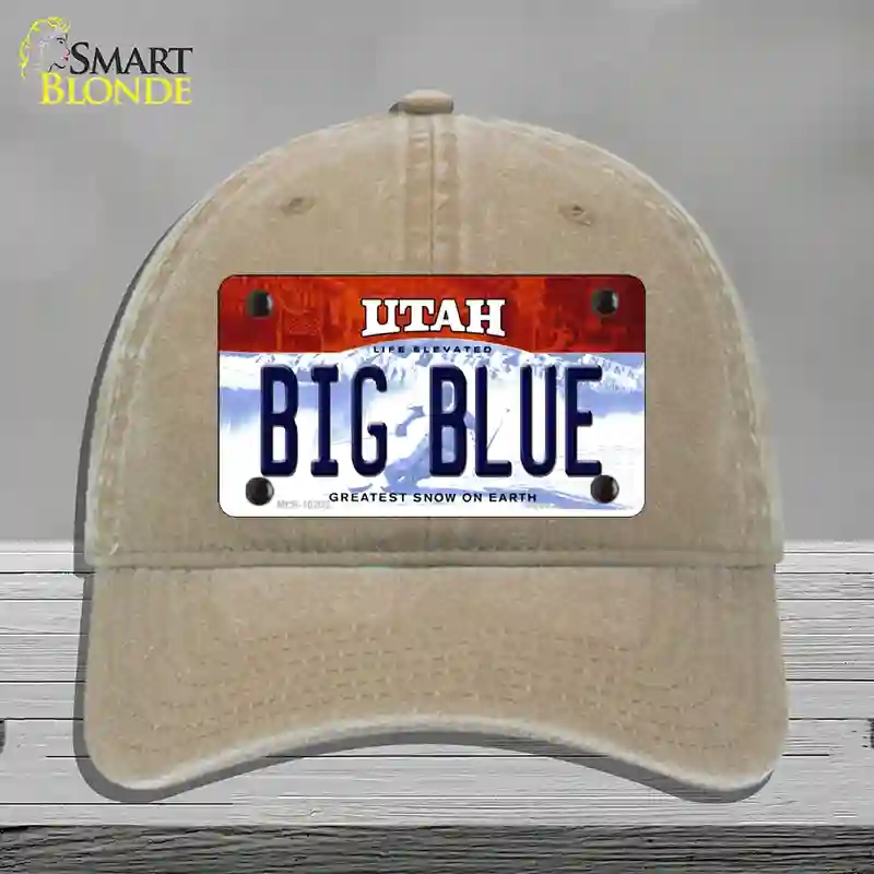 HAT09-MLP-10202 Big Blue Utah Novelty License Plate Hat, Unconstructed Cotton - Khaki