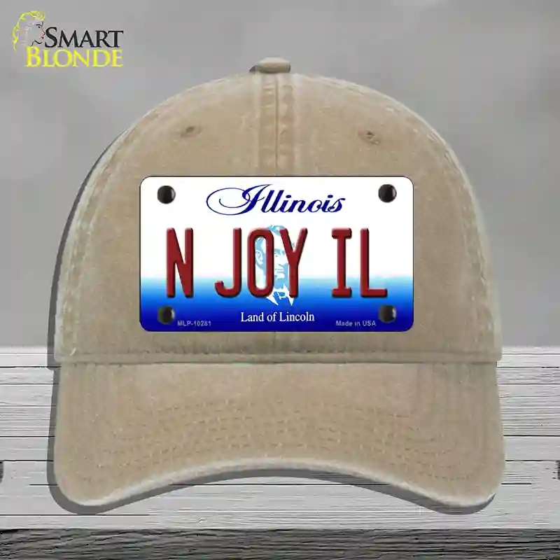 HAT09-MLP-10281 N Joy IL Illinois Novelty License Plate Hat, Unconstructed Cotton - Khaki