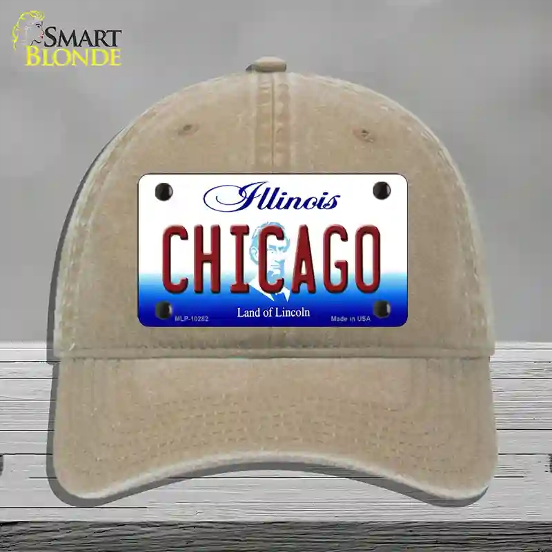HAT09-MLP-10282 Chicago Illinois Novelty License Plate Hat, Unconstructed Cotton - Khaki