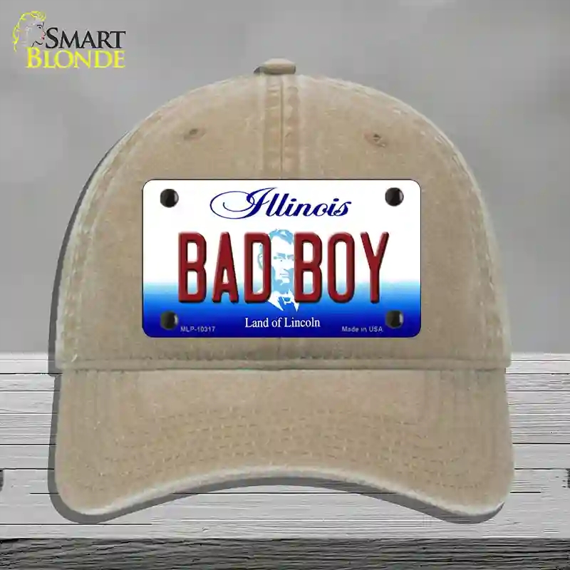 HAT09-MLP-10317 Bad Boy Illinois Novelty License Plate Hat, Unconstructed Cotton - Khaki