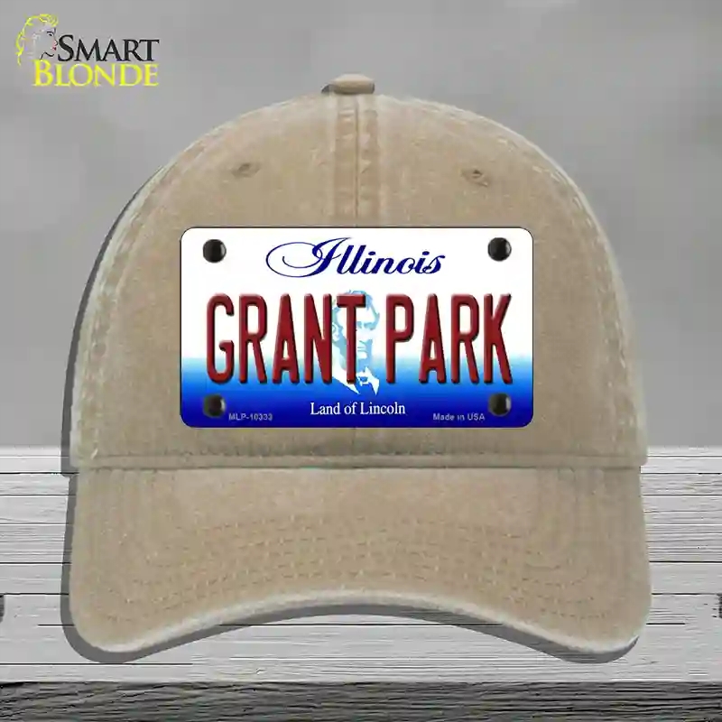 HAT09-MLP-10333 Grant Park Illinois Novelty License Plate Hat, Unconstructed Cotton - Khaki