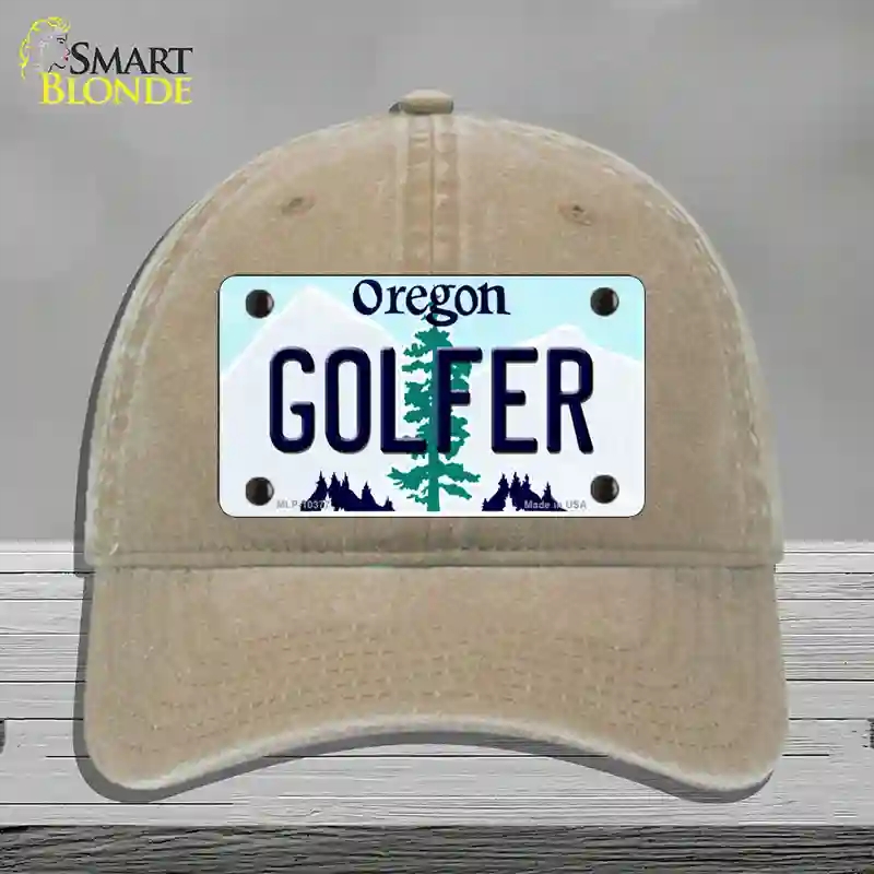 HAT09-MLP-10377 Golfer Oregon Novelty License Plate Hat, Unconstructed Cotton - Khaki