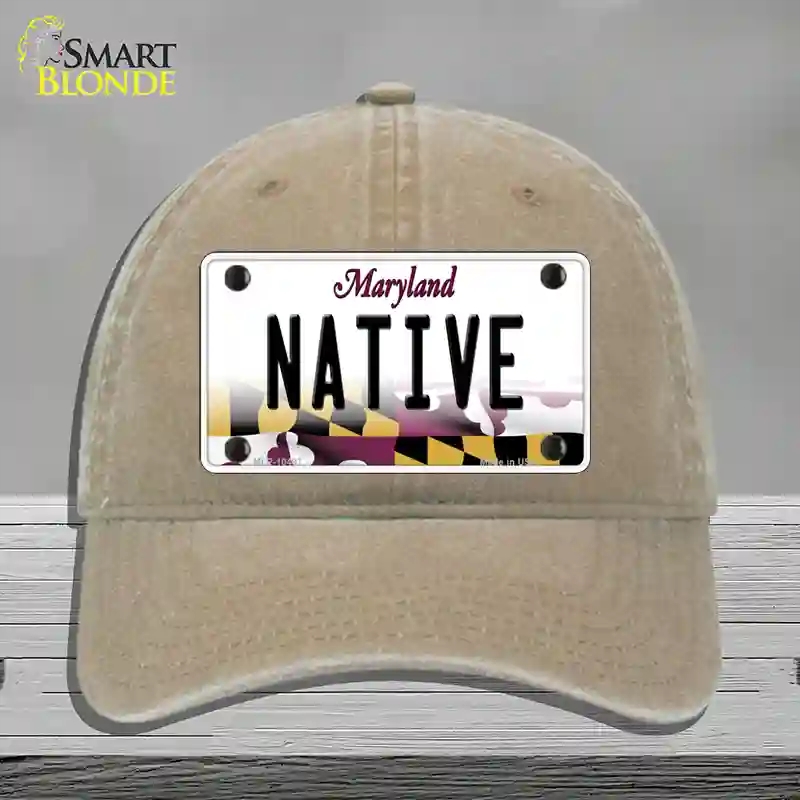 HAT09-MLP-10497 Native Maryland Novelty License Plate Hat, Unconstructed Cotton - Khaki