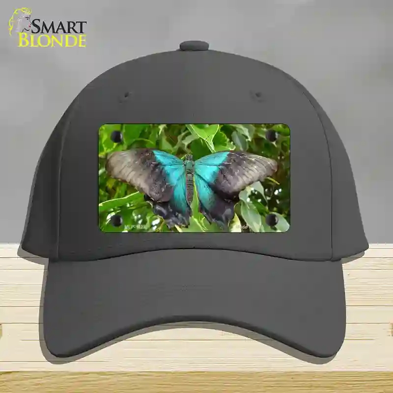 HAT04-MLP-11237 Butterfly Blue & Black Novelty License Plate Hat, Cotton - Charcoal