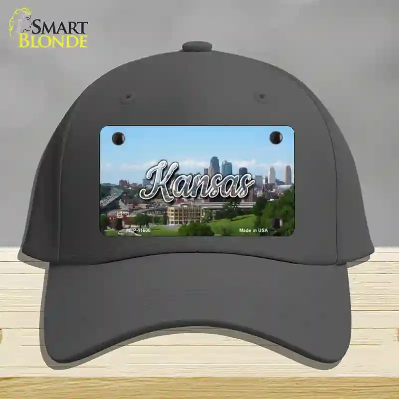 HAT04-MLP-11600 Kansas Downtown Skyline State Novelty License Plate Hat, Cotton - Charcoal