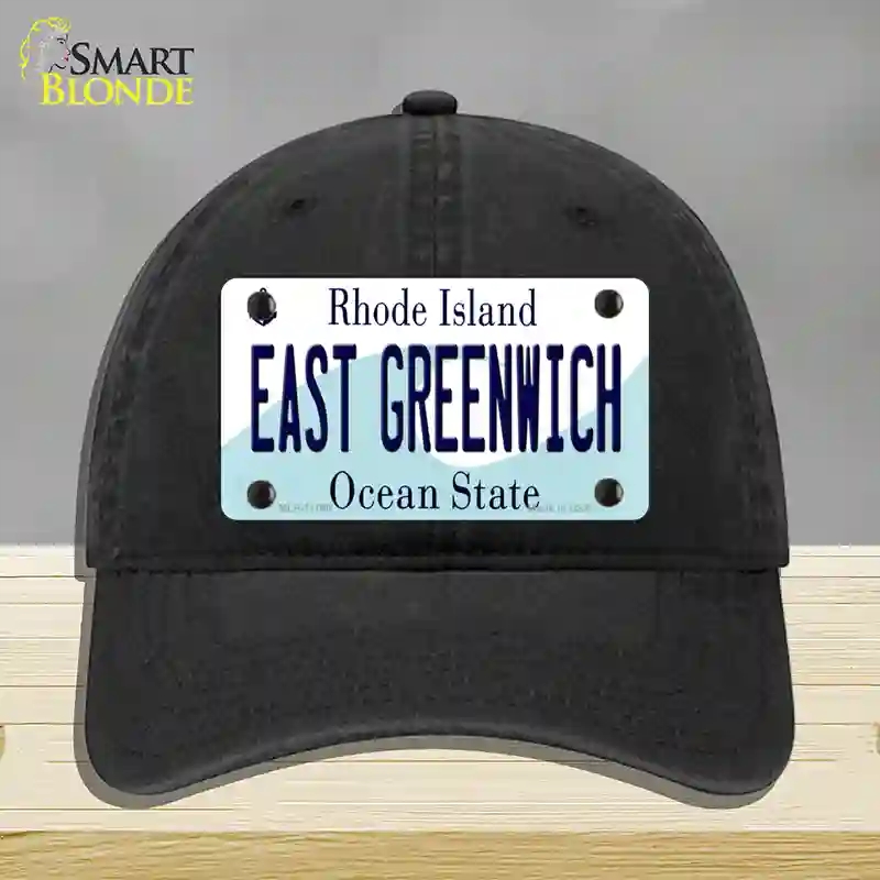 HAT07-MLP-11190 East Greenwich Rhode Island State Novelty License Plate Hat, Unconstructed Cotton - Black