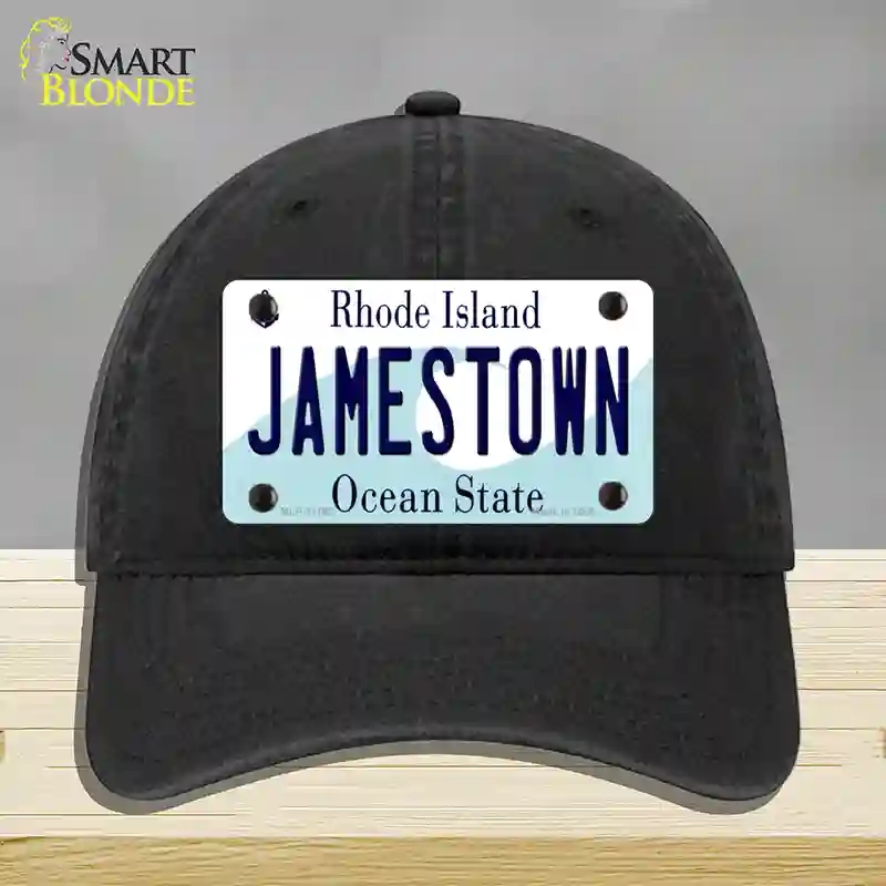 HAT07-MLP-11193 Jamestown Rhode Island State Novelty License Plate Hat, Unconstructed Cotton - Black