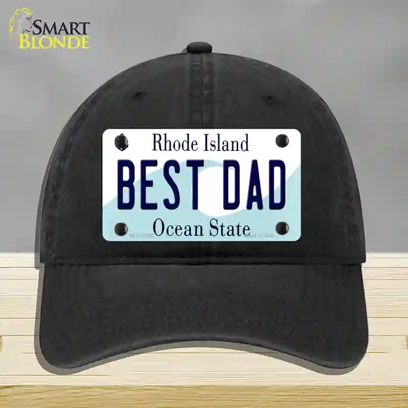 HAT07-MLP-11222 Best Dad Rhode Island State Novelty License Plate Hat, Unconstructed Cotton - Black