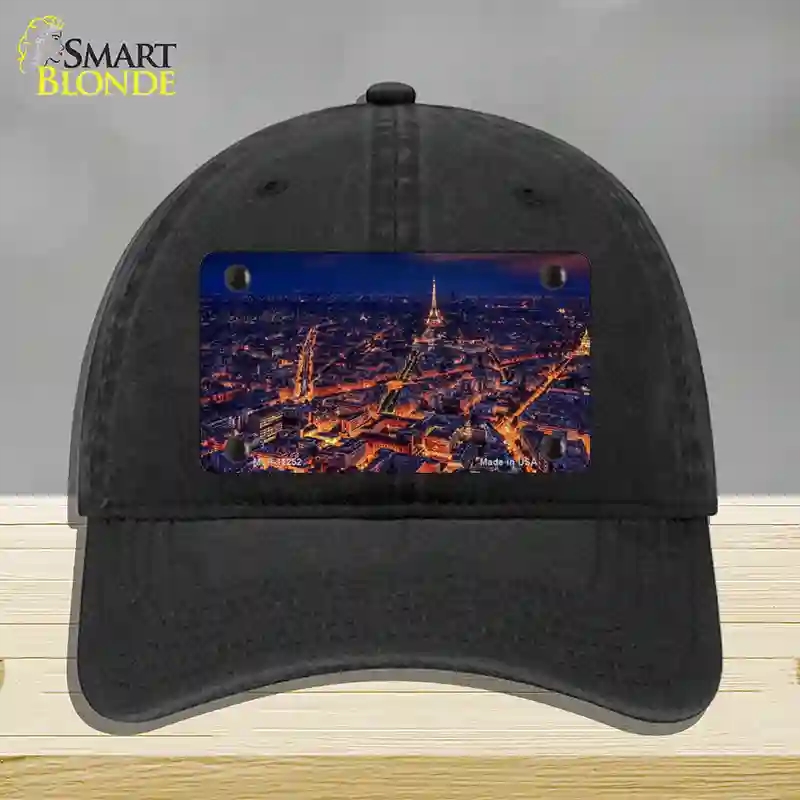 HAT07-MLP-11252 Paris At Night Eiffel Tower in Center Novelty License Plate Hat, Unconstructed Cotton - Black