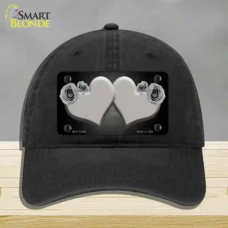 HAT07-MLP-11445 Hearts Over Roses in Gray Novelty License Plate Hat, Unconstructed Cotton - Black
