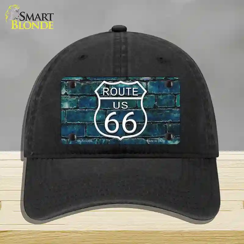 HAT07-MLP-11456 Route 66 Blue Brick Wall Novelty License Plate Hat, Unconstructed Cotton - Black