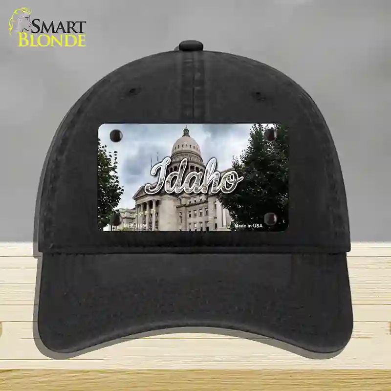HAT07-MLP-11596 Idaho Capital Building State Novelty License Plate Hat, Unconstructed Cotton - Black