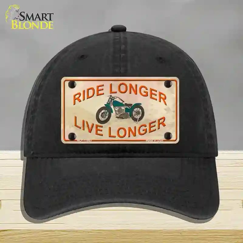 HAT07-MLP-11663 Ride Longer Live Longer Novelty License Plate Hat, Unconstructed Cotton - Black