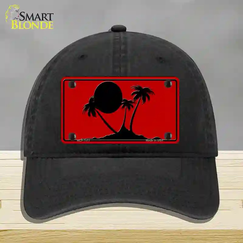 HAT07-MLP-1177 Island Palms Novelty License Plate Hat, Unconstructed Cotton - Black