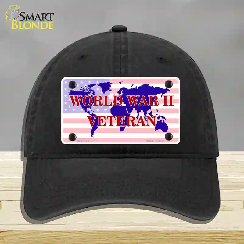 HAT07-MLP-119 WW II Veteran Novelty License Plate Hat, Unconstructed Cotton - Black
