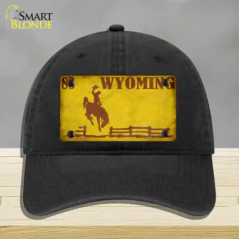 HAT07-MLP-11933 Wyoming Yellow Rusty Novelty License Plate Hat, Unconstructed Cotton - Black