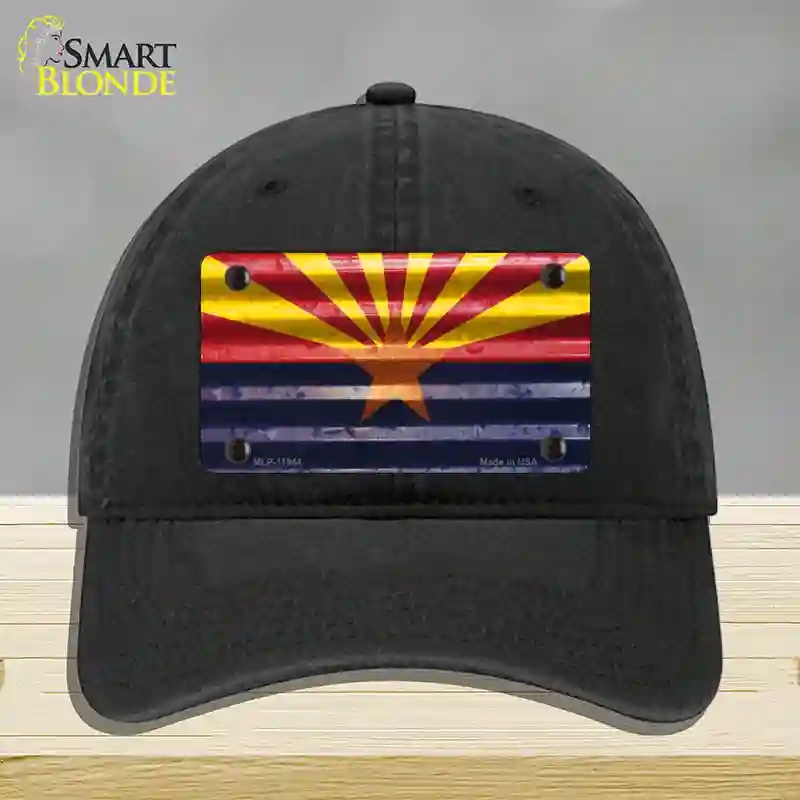 HAT07-MLP-11944 Arizona Corrugated Flag Novelty License Plate Hat, Unconstructed Cotton - Black