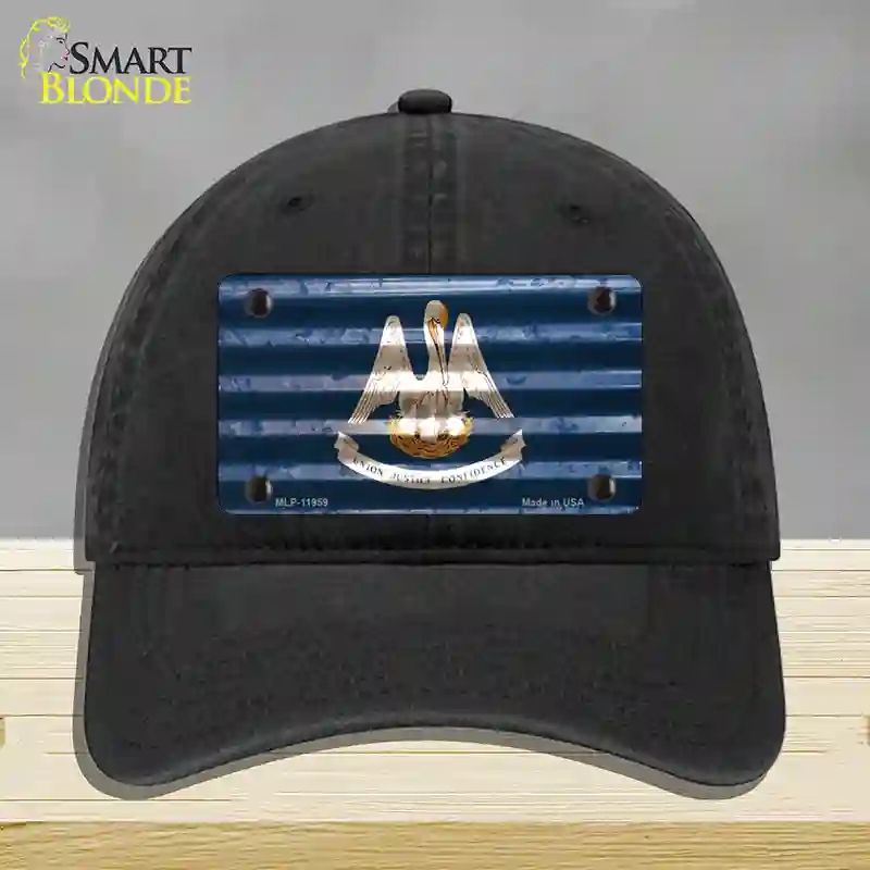 HAT07-MLP-11959 Louisiana Corrugated Flag Novelty License Plate Hat, Unconstructed Cotton - Black