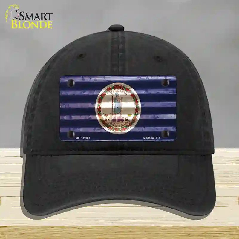 HAT07-MLP-11987 Virginia Corrugated Flag Novelty License Plate Hat, Unconstructed Cotton - Black