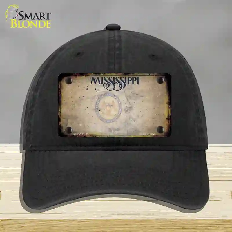 HAT07-MLP-12183 Mississippi Great Seal Rusty Blank Novelty License Plate Hat, Unconstructed Cotton - Black