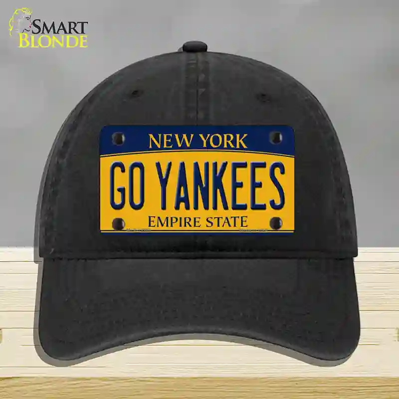 HAT07-MLP-12209 Go Yankees   York Novelty License Plate Hat, Unconstructed Cotton - Black
