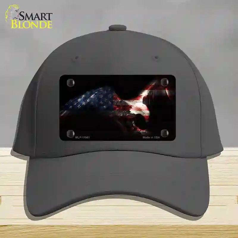 HAT04-MLP-11941 Eagle American Flag Novelty License Plate Hat, Cotton - Charcoal