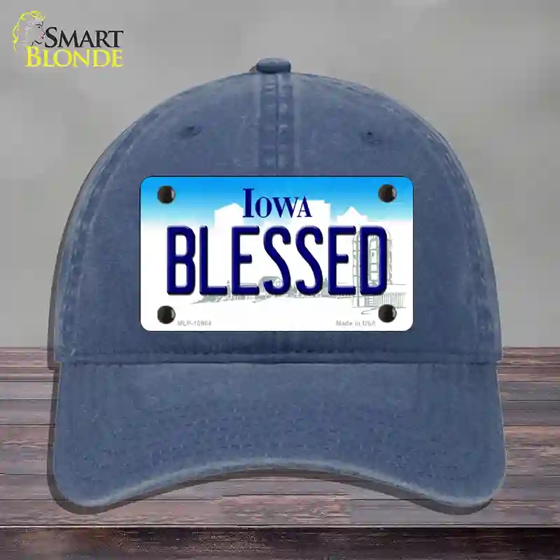 HAT11-MLP-10964 Blessed Iowa Novelty License Plate Hat, Unconstructed Cotton - Navy