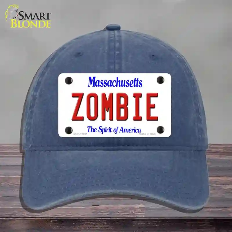 HAT11-MLP-11001 Zombie Massachusetts Novelty License Plate Hat, Unconstructed Cotton - Navy