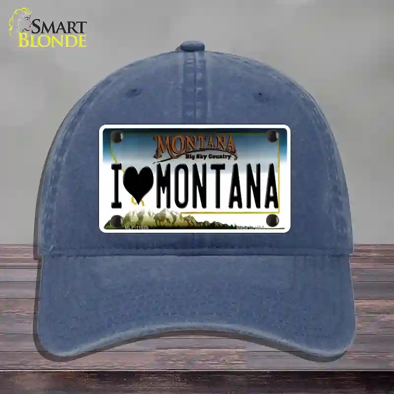 HAT11-MLP-11086 I Love Montana State Novelty License Plate Hat, Unconstructed Cotton - Navy