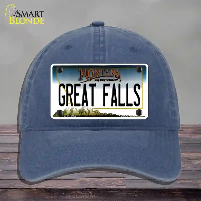 HAT11-MLP-11094 Great Falls Montana State Novelty License Plate Hat, Unconstructed Cotton - Navy