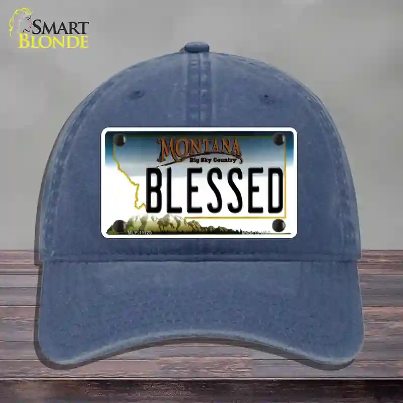 HAT11-MLP-11120 Blessed Montana State Novelty License Plate Hat, Unconstructed Cotton - Navy