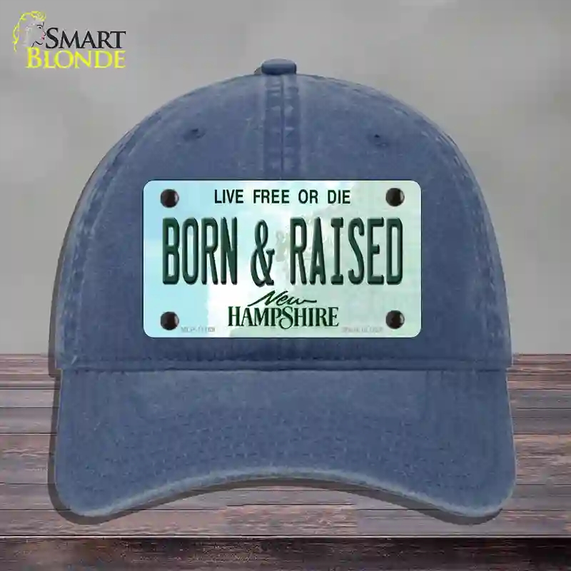 HAT11-MLP-11169 Born & Raised   Hampshire State Novelty License Plate Hat, Unconstructed Cotton - Navy