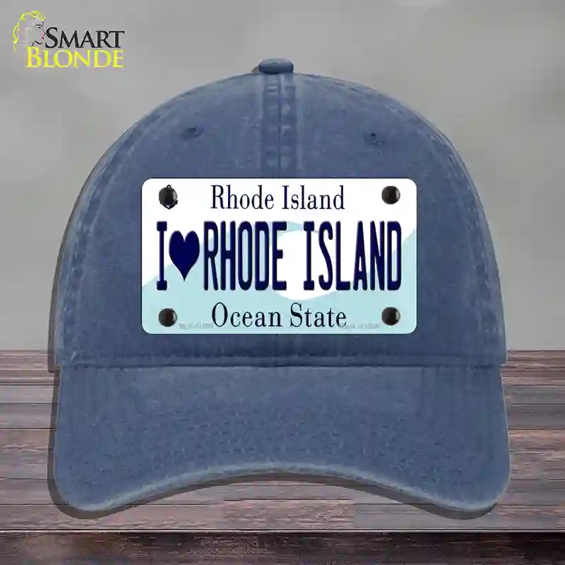 HAT11-MLP-11180 I Love Rhode Island State Novelty License Plate Hat, Unconstructed Cotton - Navy