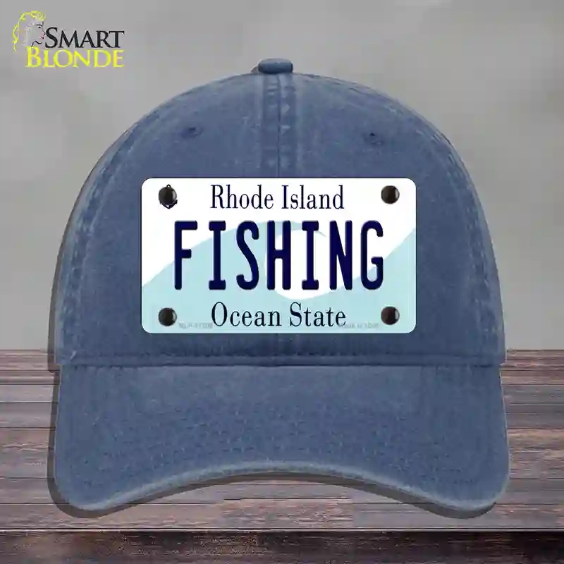 HAT11-MLP-11206 Fishing Rhode Island State Novelty License Plate Hat, Unconstructed Cotton - Navy