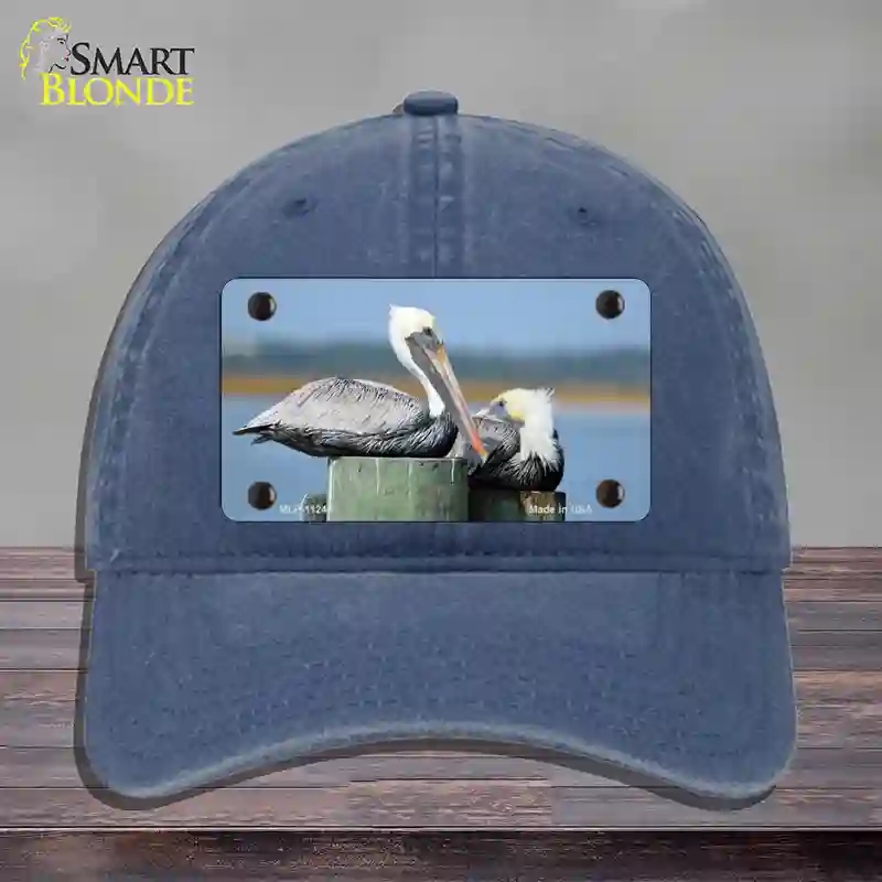 HAT11-MLP-11240 Pelican Two on Pier Novelty License Plate Hat, Unconstructed Cotton - Navy