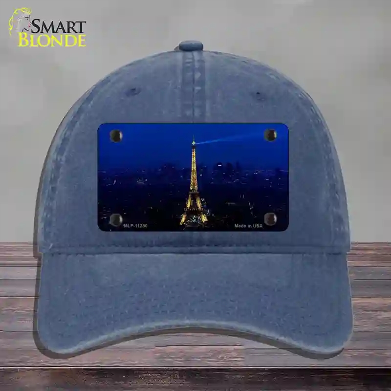 HAT11-MLP-11250 Eiffel Tower Night with City Skyline Novelty License Plate Hat, Unconstructed Cotton - Navy