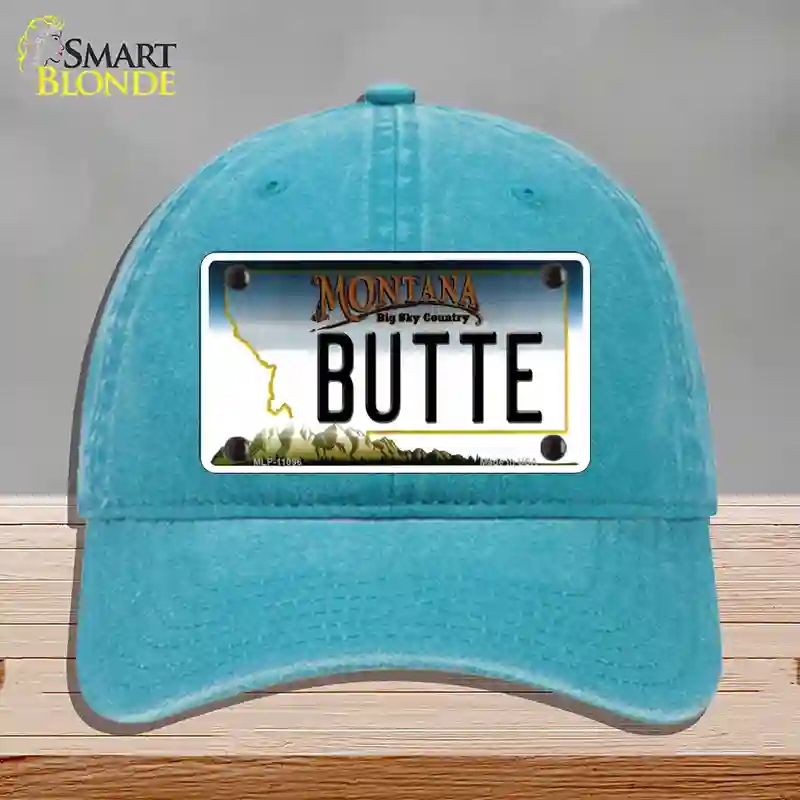 HAT10-MLP-11096 Butte Montana State Novelty License Plate Hat, Unconstructed Cotton - Lake Blue